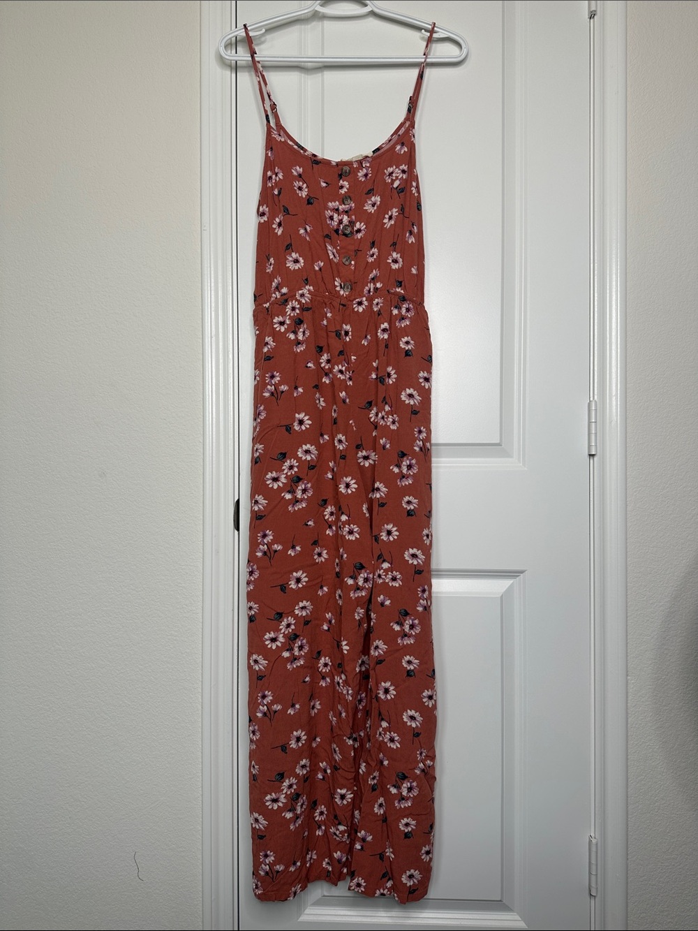 Love Crazy Terracotta Floral Button-Front Wide-Leg Romper
